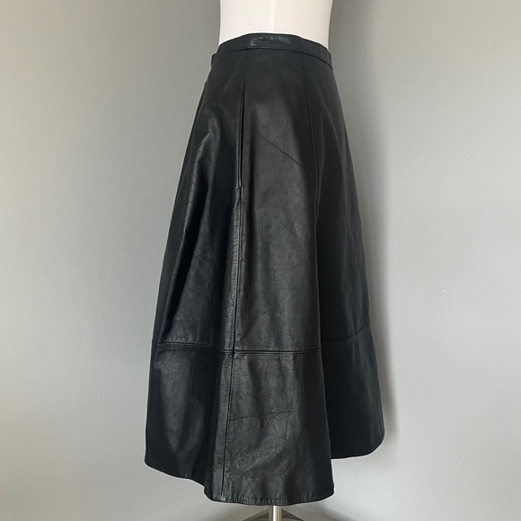 Tibi Leather Full Pleated Zip A-line Black Cocktail Skirt - Picture 8 of 15